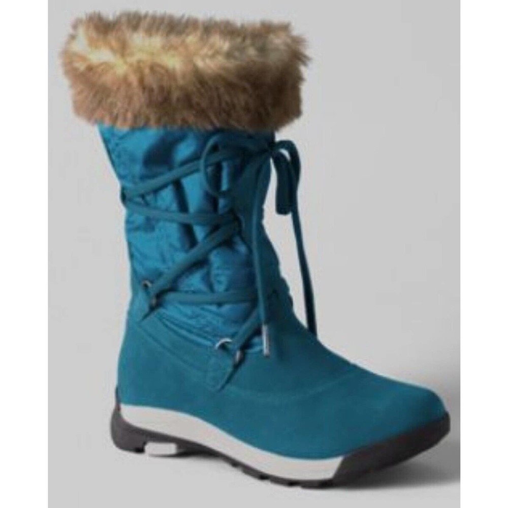 Lands' End Darla Boots Women's 7.5B Shearling Blue Suede Fur Round Toe Lace Up